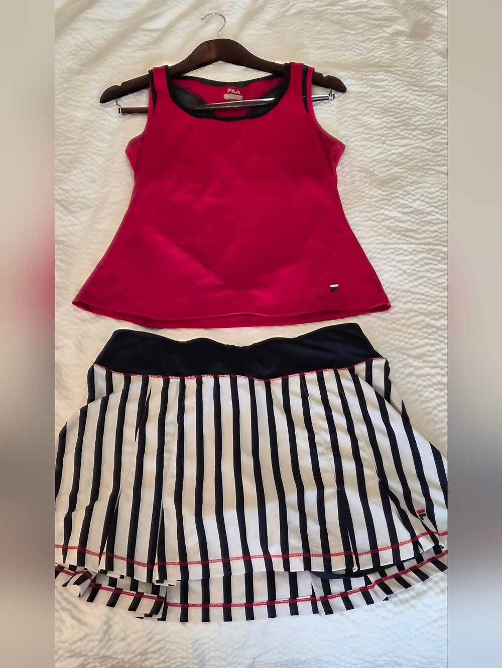 2 Piece Fila Red/ Blue Tank Top w/ Striped Blue/White Skirt w/ Red Lining - M